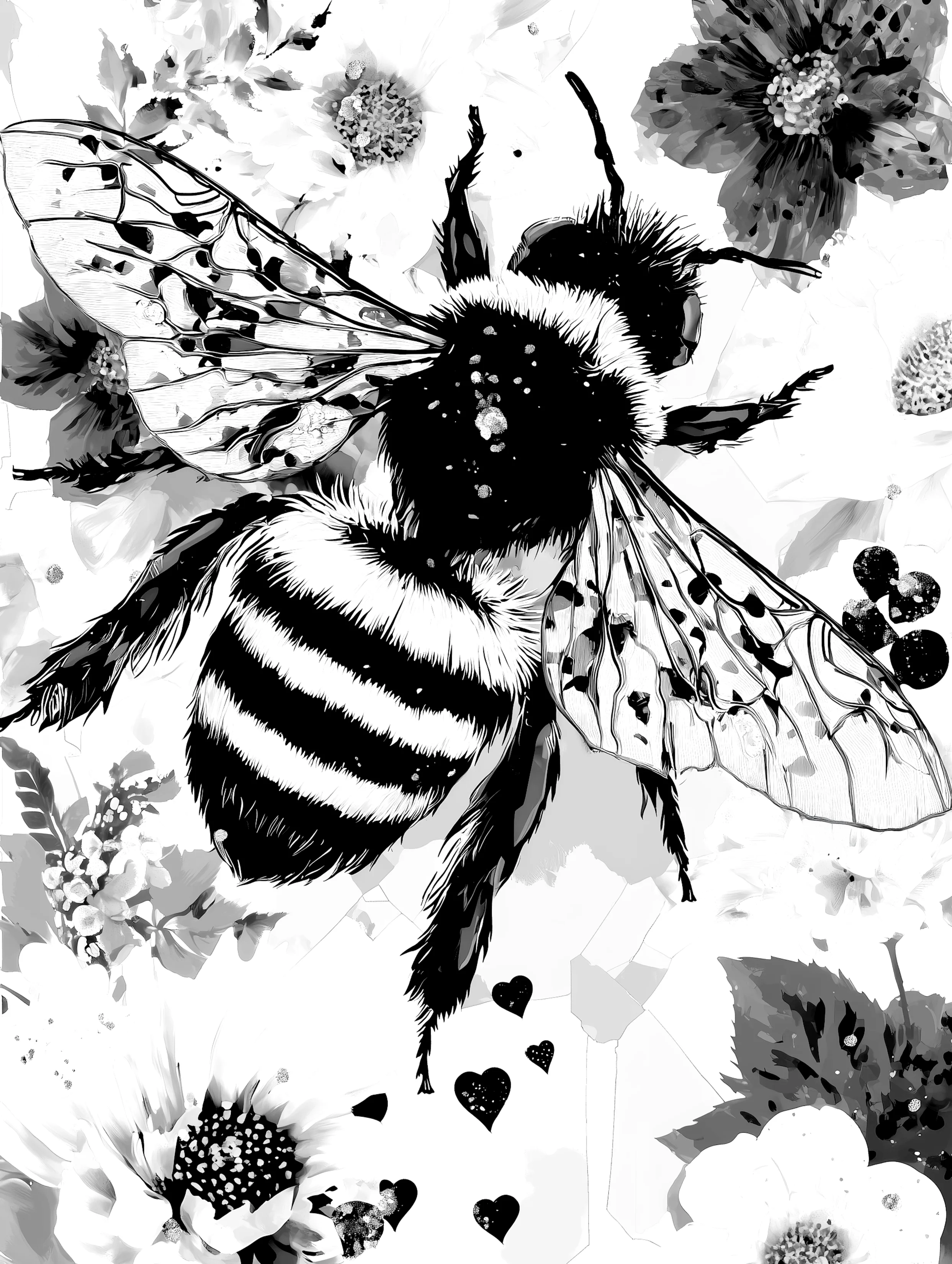 Free printable bee coloring page for adults featuring right climbing bee